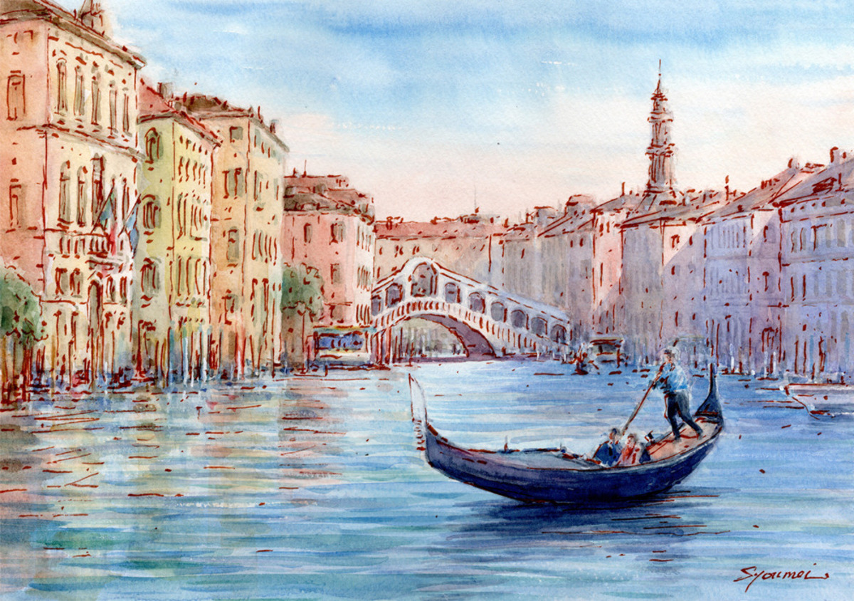 水彩画原画 ヴェネツィア・リアルト橋 #710