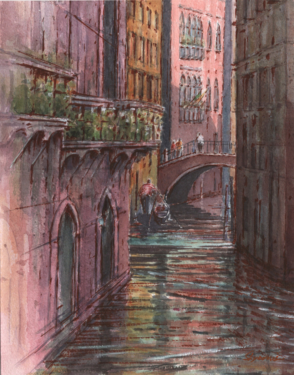 水彩画原画 ヴェネツィア運河10 #711