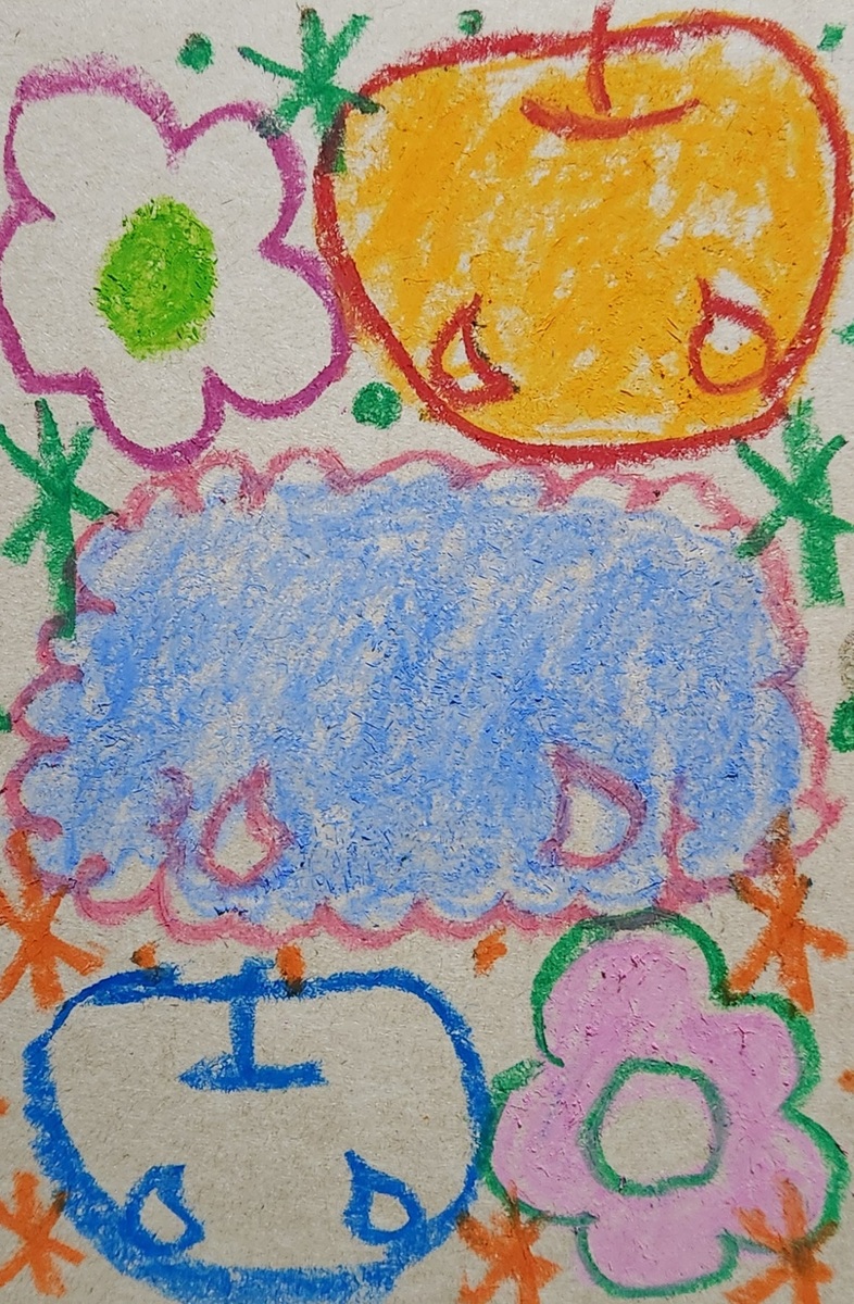 いぬのワフウとりんごと花