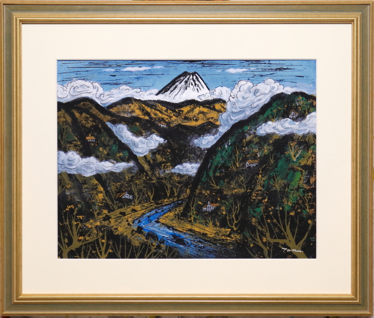 「富 士」(NO.2606) 6号F ケント紙にアクリル絵の具 額付き