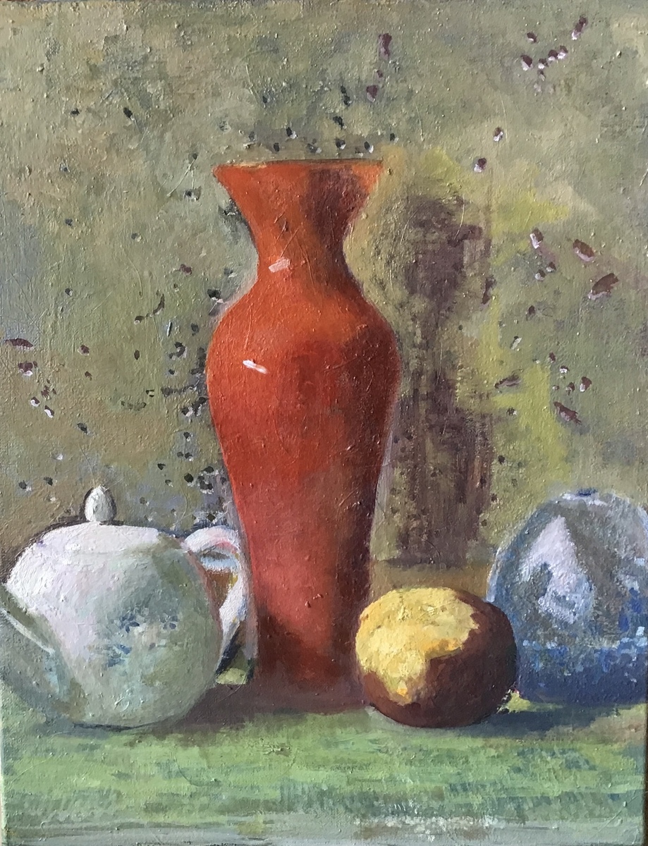 オレンジの瓶の静物