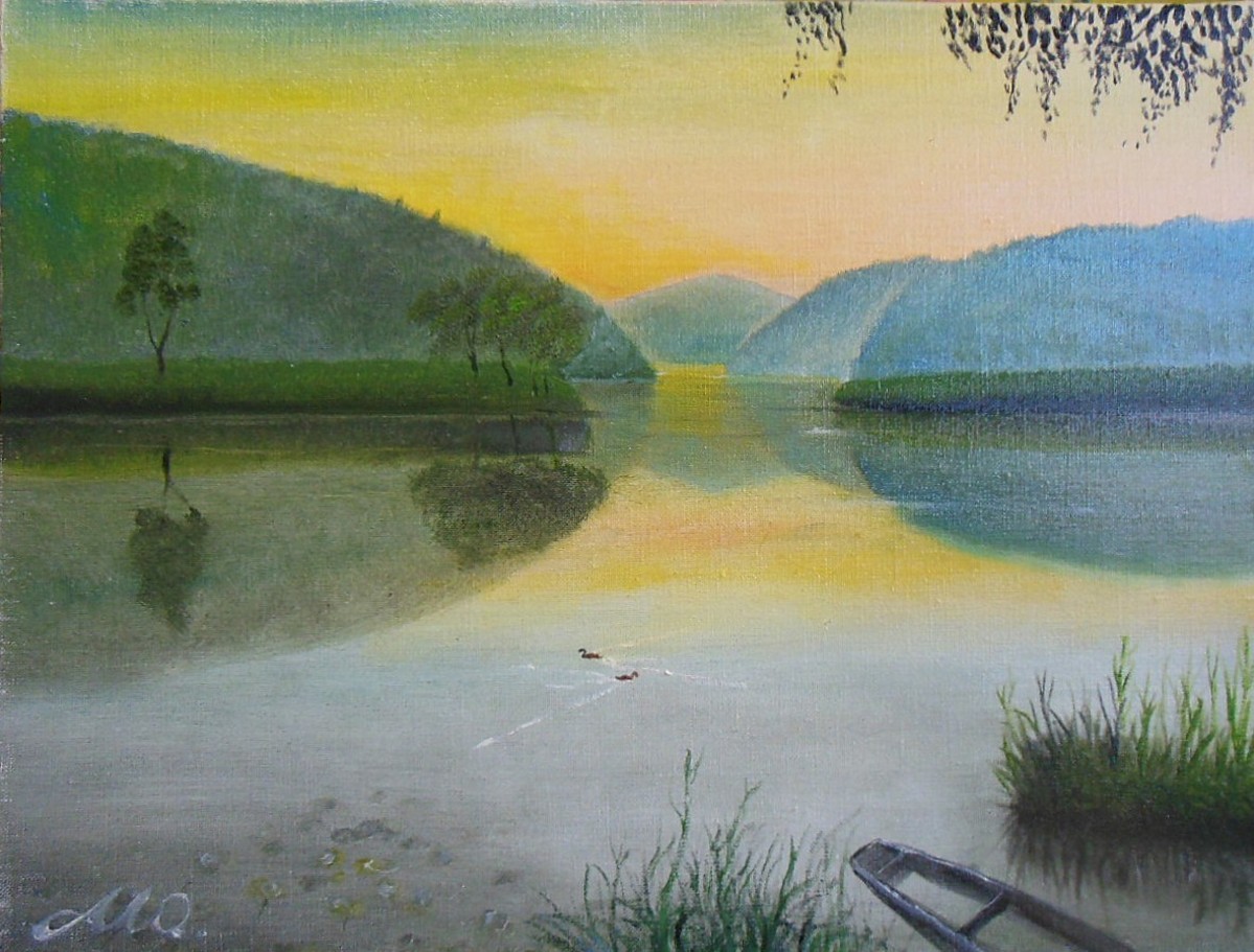 黄昏の初夏の沼風景 f-6号