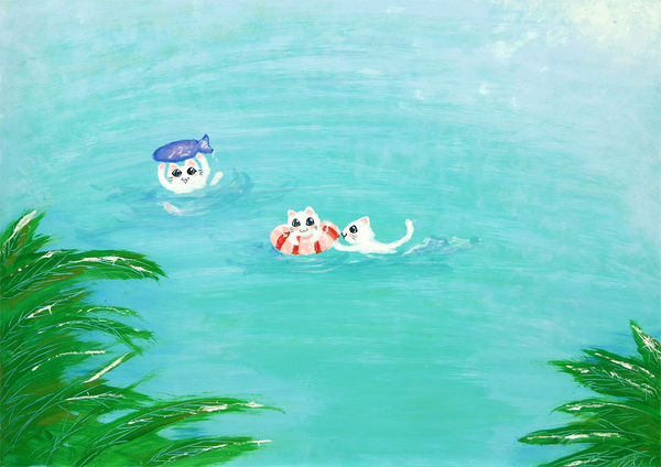 猫の水遊び