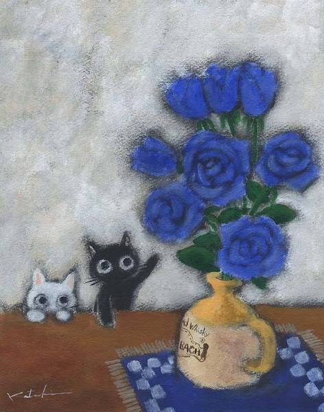売れ筋介護用品も！ 白ネコ黒ネコ青いバラ」 by かつき｜Artmeter｜暮らしを彩る 絵画