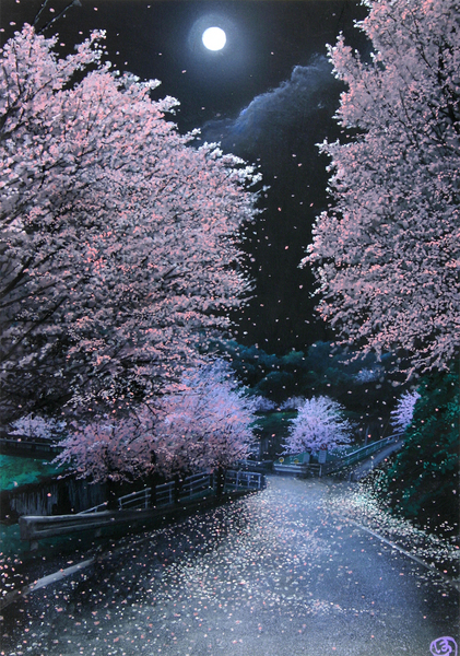 夜桜」 by ハマダ ユキオ｜Artmeter｜暮らしを彩るアートが