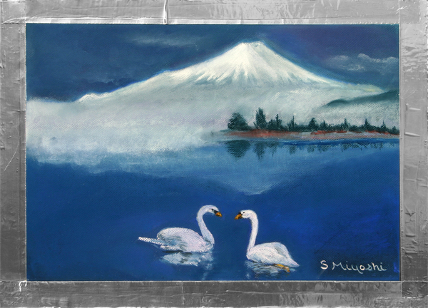 明治輸出品 『 鈴木造 』富士山と芦ノ湖 花鳥風景図 4点セット
