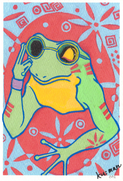 絵画　バリ絵画　カエル カエル、バリ風(みずいろ)001」 by KUMAーYOSHI｜Artmeter