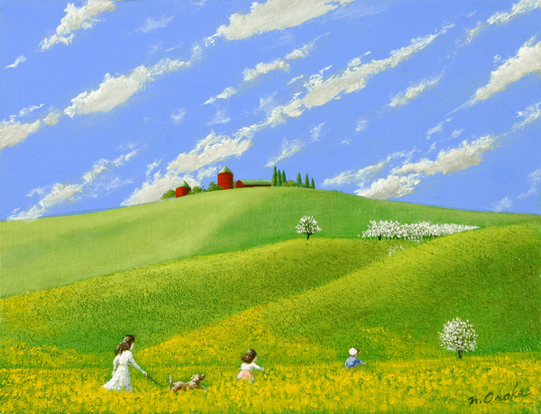 絵画「早春～ こぶしの咲くころ」 水彩画 美術品・アンティーク