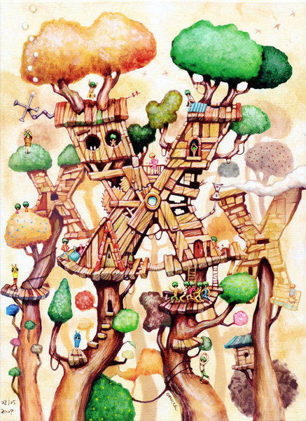 アクリル絵画　“Tree House” アクリル絵画“Tree House”
