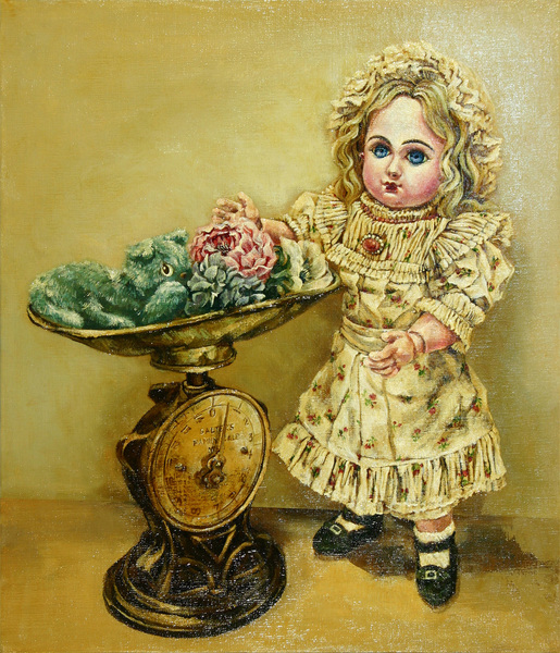 アンティークパステル画 少女の肖像画