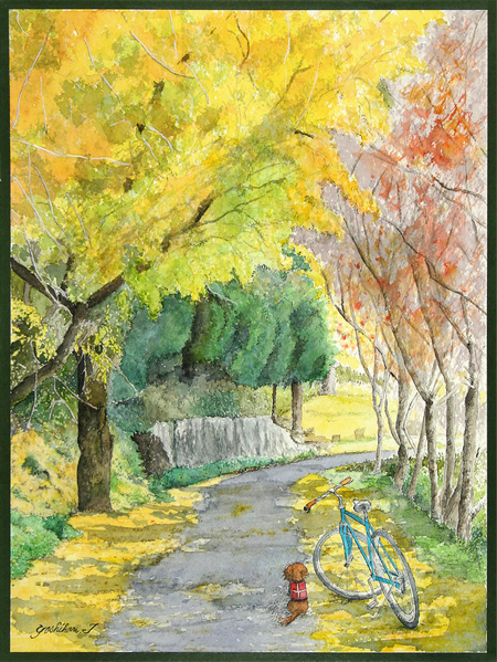 水彩画（秋の里山） 水彩画「秋の里山」