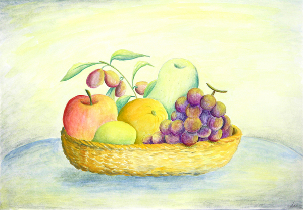 かごに入った果物」 by 松井真弓｜Artmeter｜暮らしを彩るアートが