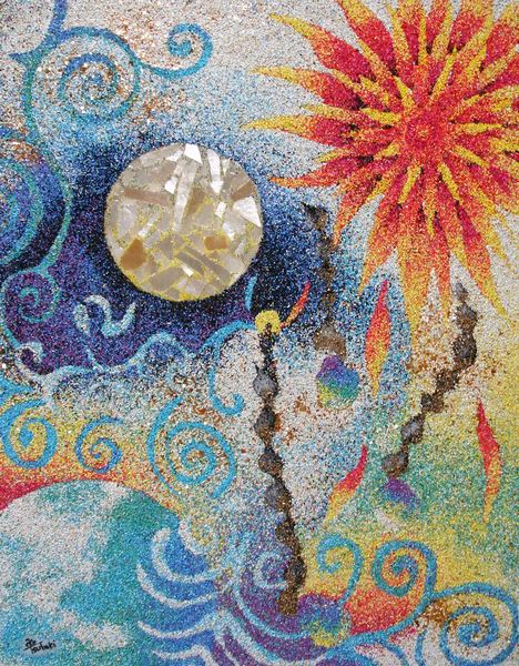 抽象的な地球のパステル画宙花 抽象的なパステル画 A4サイズ宙花