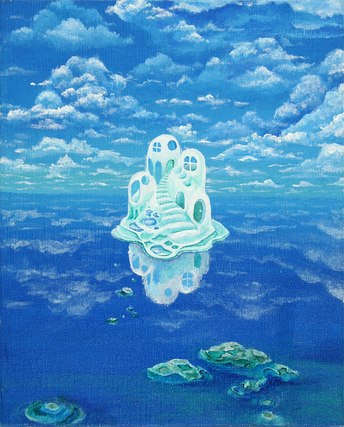 建造物画 海に浮かぶ白い建物 みくろあーと Art Meter 建造物画 海に浮かぶ白い建物 みくろあーと Art Meter