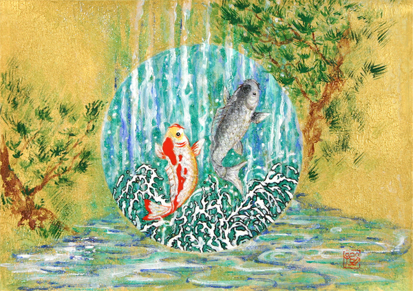 開運アート『鯉の滝登り』