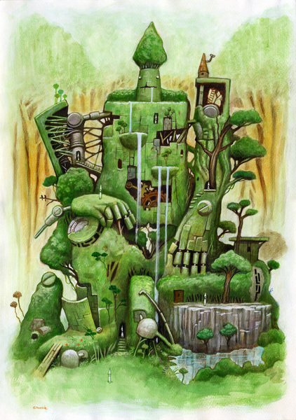 森の住人のために描いたツリー　水彩画 原画 森の参道」F4 水彩 « a green tunnel »(242×333mm) watarcolor