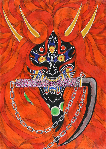 【インパクトアート/F8号】智慧-Wisdom2-般若 切り絵アート 般若御面(縦長) - SCHNITT'S GALLERY | minne byGMO