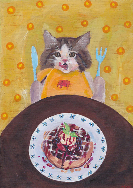 eating waffle