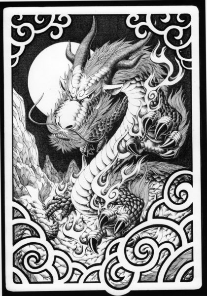 ボールペンアート「雲龍」イラスト原画