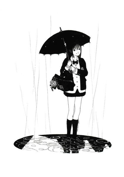 イラスト画 雨の通学路 Dandoll Art Meter