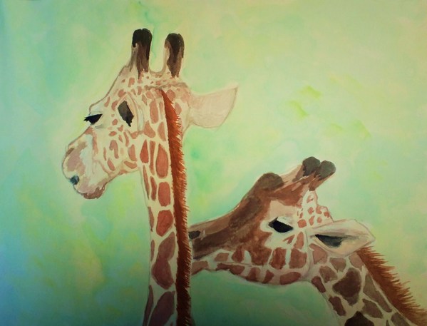 キリンの親子　水彩画　自己流　動物好き キリンの親子 水彩画 自己流 動物好き キリンの親子 水彩画