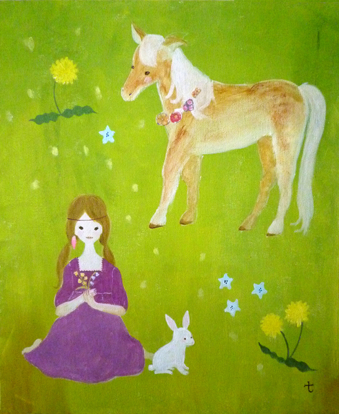 動物画 馬と少女 タンポポ Art Meter