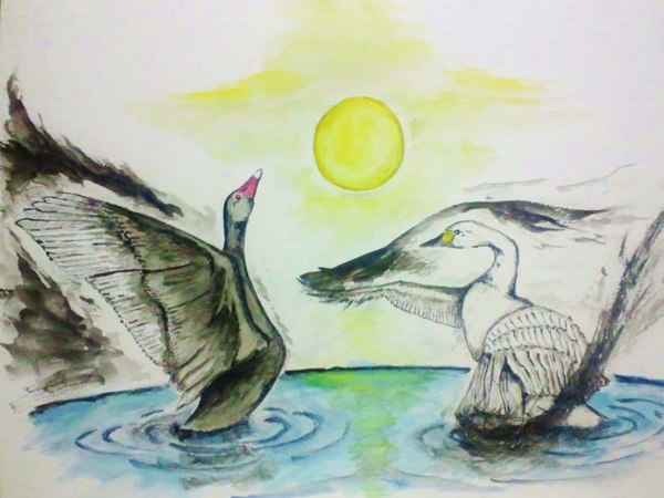 油絵 油彩 油彩画 絵 絵画 【白黒風景のハクチョウ池】 油絵 油彩 油彩画 絵画 【白黒風景のハクチョウ池】 | HIROSHI1990