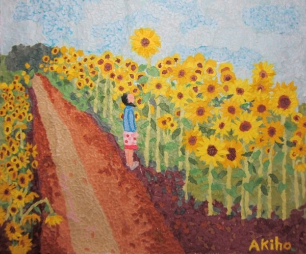 油絵 絵画 【楽園のひまわり畑】 楽天市場】手描き油絵 足立 弘樹 ひまわり畑1 F10 画家本人