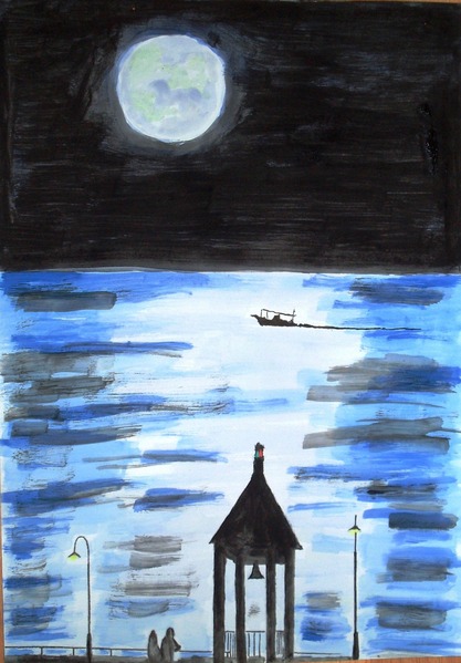 【春の夜の月】アクリル画 F4 風景画 絵画 春の夜の月】アクリル画 F4 風景画 絵画 春の夜の月】アクリル画
