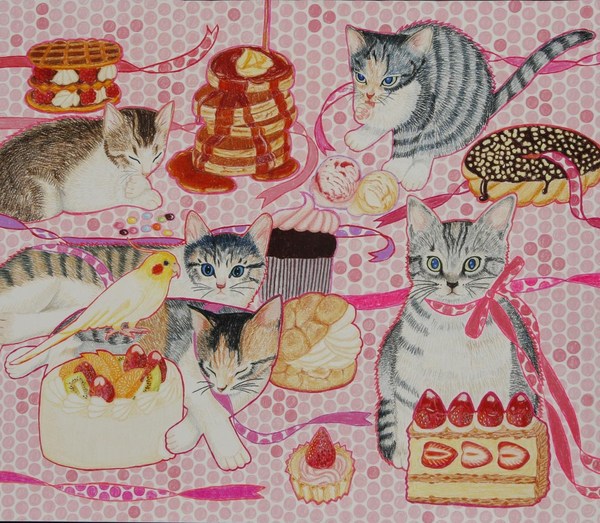 イラスト画「こねことりぼんとあまいもの」[金田花季]  ART-Meter