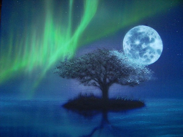 神秘的なオーロラと月」 by youryu｜アート・絵画の販売(通販)サイト