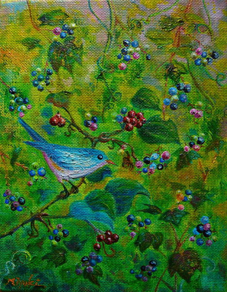 野葡萄と青い鳥」 by Miyuki｜アート・絵画の販売(通販)サイト Artmeter 国内最大級のインディーズアート専門マーケットプレイス