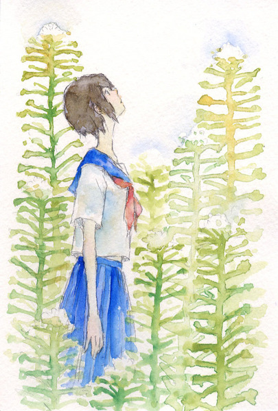 油彩　ぺんぺん草 油彩ぺんぺん草