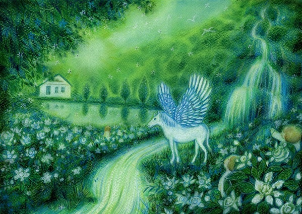 緑癒の森のペガサス」 by RAKKO(楽己)｜Artmeter｜暮らしを彩るアート