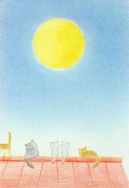 イラスト画 ねこたちのお月見 篠原千里 Art Meter