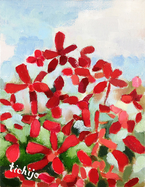 油絵（赤い花） 油絵 赤いバラ バラの道 赤い花 壁アート装飾 大きな絵画