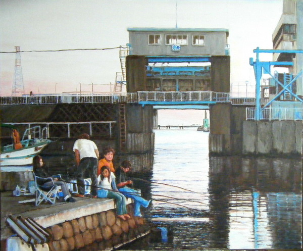 水門と釣り人たち