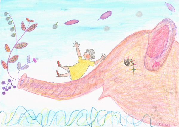 動物画 おばあさんと象 Kanae Art Meter