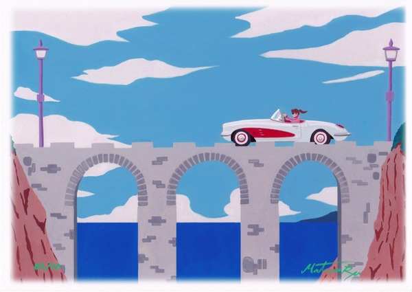 イラスト画 橋を渡る白いオープンカーc1 10 01 Ryu Art Meter イラスト画 橋を渡る白いオープンカーc1 10 01 Ryu Art Meter