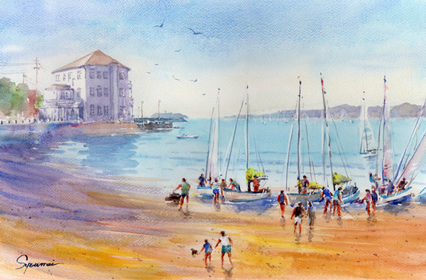 通販 送料無料  湘南葉山・鐙摺の浜」 by syoumei｜Artmeter｜暮らしを彩る 絵画+タペストリー