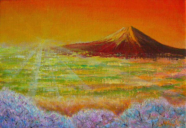 お礼や感謝伝えるプチギフト- 1992年•日本画「赤富士」画•寸 8号