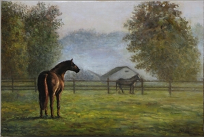 作品名:「馬のいる風景」 画家名:「みゅーる」 コメント:「穏やかな風景になるように描きました。」 ART-Meter