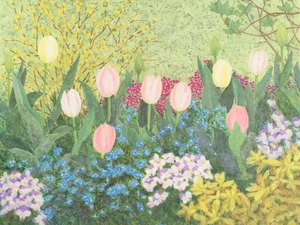 作品名:「花歌う Ⅰ」 画家名:「陽慈音(はるじおん)」 コメント:「桜の花の咲く頃、その木の下で春の花々が一斉に歌い始めます。」 ART-Meter