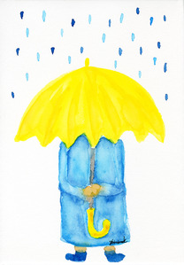 作品名:「rain boy.」 画家名:「しみるけい」 コメント:「ー雨の日って僕、好きなんだ。この大きい黄色い傘がさせるし、雨さんと傘さんが楽しくブツブツおしゃべりできる日なんだもん。ー」 ART-Meter