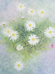 作品名:「マーガレット」 画家名:「陽慈音(はるじおん)」 コメント:「マーガレットは、どんな春にもたくさんの可憐な花を咲かせます。」 ART-Meter