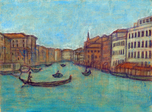 作品名:「ヴェネチア眺望」 画家名:「けい子」 コメント:「水上バス・ヴァボレットは広い運河を通っていて、速度が遅いのでゆったりした気分で風景を眺めることが出来ました～」 ART-Meter