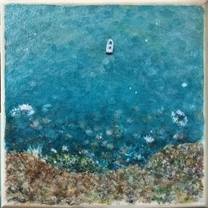 作品名:「崖から海を見た風景」 画家名:「ころね」 コメント:「余白と側面に薄いベージュ色に塗ってあります。」 ART-Meter