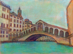 作品名:「リアルト橋」 画家名:「けい子」 コメント:「リアルト橋周辺は市場が近く、レストランなどが立ち並び活気にあふれたところです。この橋を拠点にあっちこっち行き来しました。」 ART-Meter