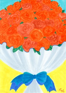 作品名:「花束 オレンジのバラ」 画家名:「LaLa」 コメント:「・祈願・明るく元気に」 ART-Meter