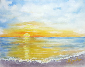 作品名:「夜明け」 画家名:「chizuko」 コメント:「夜明けの光る海」 ART-Meter